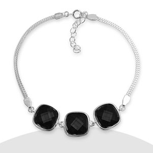 Pulsera Doble Cadena Y Tres Circones Negros 